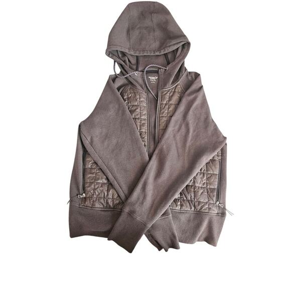 NWOT Dark Green Quilted Mixed Media Zip Up Hoodie Jacket Old Navy Women's Large - Picture 3 of 10